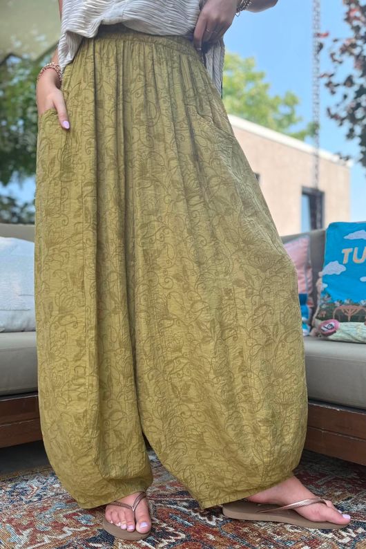 Tasha Damask Bloom Pant Deep Olive
